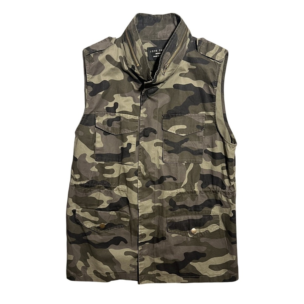 Love Tree Women's Camo Utility Vest Jacket Medium Full Zip Sleeveless Military